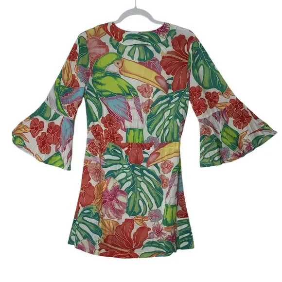 Maaji Joy Kaftan Cover Up Womens Small Sky Garden Beach Tropical‎ Outdoor New - Picture 2 of 13